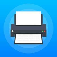 Flat printer icon. printer with paper a4 sheet and printed text document. Vector illustration.