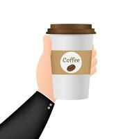 Disposable coffee cup in hand. Vector stock illustration