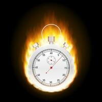 Stopwatch concept   faster sign with fire. Vector stock illustration