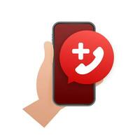 Flat illustration with red emergency call for concept design. Call icon vector. Hotline concept vector
