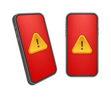 Alert message mobile notification. Danger error alerts, smartphone virus problem or insecure messaging spam problems notifications. Vector illustration