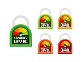 Security level speedometer. Cyber safety concept. Internet network security. Vector stock illustration.