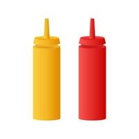 Red ketchup and yellow mustard bottle on white background. Vector illustration design. Isolated cartoon vector illustration.