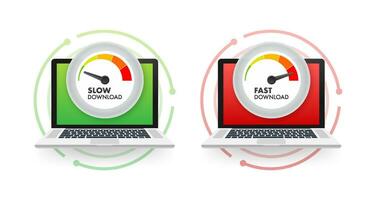 Speedometers with slow and fast download. Vector stock illustration