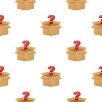 Mystery box pattern. Packaging for concept design. Surprise present. Package design. Help symbol. Question mark icon. Vector stock illustration