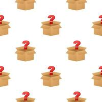 Mystery box pattern. Packaging for concept design. Surprise present. Package design. Help symbol. Question mark icon. Vector stock illustration