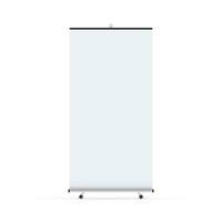 Blank roll up banner display. Roll up banner stand. Vector stock illustration