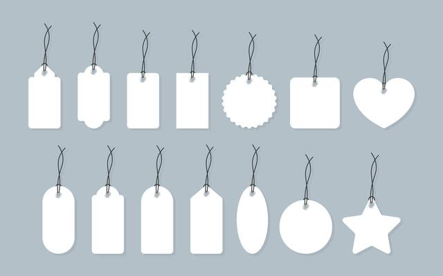 Set of various blank white paper tags, labels, stickers. Isolated vector elements, flat design. Vector illustration