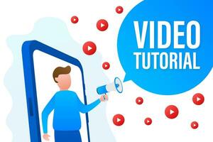 Video tutorials icon concept. Study and learning background, distance education and knowledge growth. Video conference and webinar vector