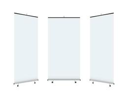 Blank roll up banner display. Roll up banner stand. Vector stock illustration