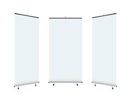 Blank roll up banner display. Roll up banner stand. Vector stock illustration