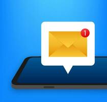 Email notification concept. New email on the smart phone screen. Vector stock illustration