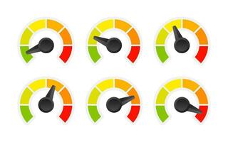 clasificación cliente satisfacción metro. diferente emociones Arte diseño desde rojo a verde. resumen concepto gráfico elemento de tacómetro, velocímetro, indicadores, puntaje. vector valores ilustración