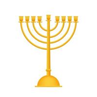Realistic Gold Hanukkah menorah icon on white background. Vector stock Illustration.