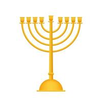 Realistic Gold Hanukkah menorah icon on white background. Vector stock Illustration.