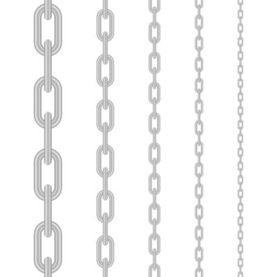 Metallic Chain. Block chain. Collection of seamless metal chains colored silver. Vector stock illustration