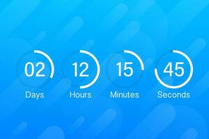 Countdown clock counter timer. UI app digital count down circle board meter with circle time pie diagram. Scoreboard of day, hour, minutes and seconds for web page coming soon event template vector