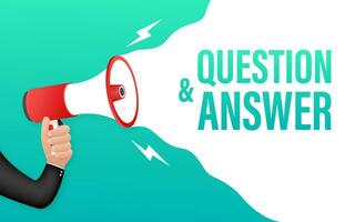 Hand Holding Megaphone with Question and Answer. Megaphone banner. Web design. Vector stock illustration