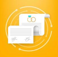 Marriage contract. Prenuptial agreement. Prenup wedding certificate. Vector illustration