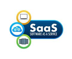 SaaS   Software as a service. Cloud sevice, synchronize. Vector illustration