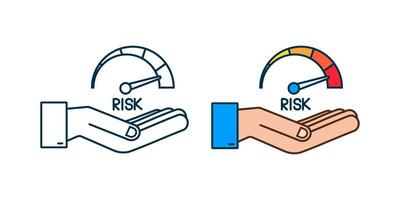 Risk icon on speedometer in hands. High risk meter. Vector stock illustration