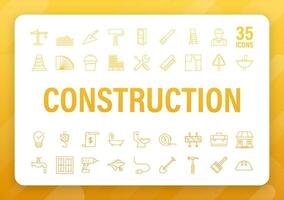 Outline web icons set. Construction and home repair tools, building. Work safety. Vector stock illustration