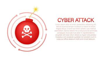 Flat illustration. Shield icon. Abstract icon with red cyber attack. Bomb logo on white background. Phishing scam vector