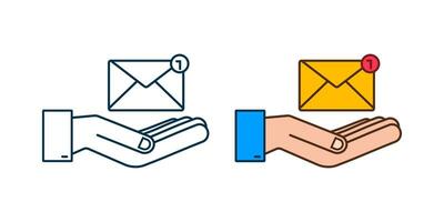 Email notification concept with hands. New email. Vector illustration