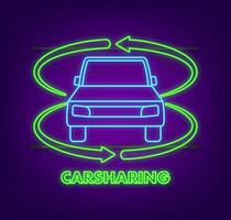 Car sharing concept. Neon icon. Carsharing vector icon on white background. lIllustration for mobile app design. Flat vector illustration.