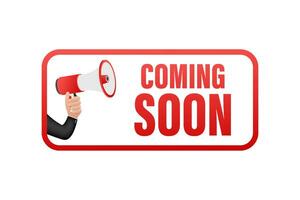 Megaphone label with coming soon. Megaphone banner. Web design. Vector stock illustration