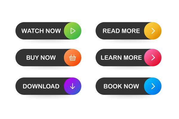 Set of vector modern trendy flat buttons. Different colors of main shapes