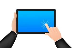 Screen computer monitor. Digital communication. Hand touch screen smartphone icon. Hand click icon. Vector stock illustration