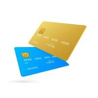Blue and gold simple credit card template on white background. Vector Illustration