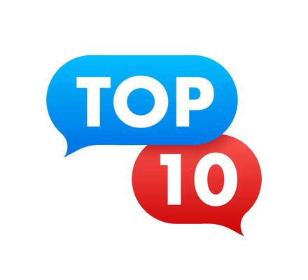 Top 10   Top Ten colorful label on white background. Vector stock illustration.