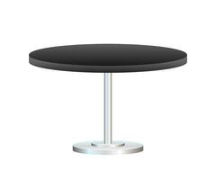 Realistic empty round table with metal stand isolated on white background. Vector illustration.