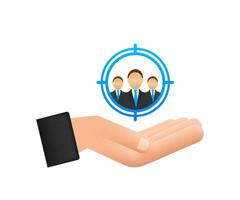 Customer relationship management concept with hands. Organization of data on work with clients, CRM concept. Vector illustration