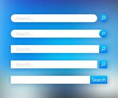 Set Search bar vector element design, set of search boxes ui template isolated on blue background. Vector illustration.