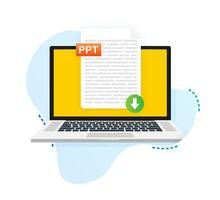 Download PPT button. Downloading document concept. File with PPT label and down arrow sign. Vector illustration