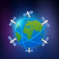 Artificial satellites orbiting the planet Earth. Artificial satellites orbiting the planet Earth, GPS. Vector stock illustration