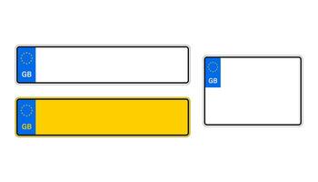 Front and rear British vehicle licence plates with EU marking vector