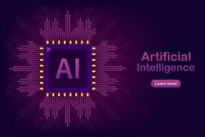 Artificial Intelligence landing page. Ai banner. Website template for deep learning concept. Vector stock illustration