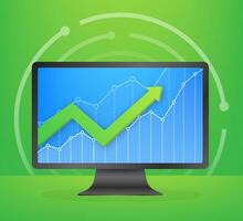 Profit money or budget. Cash and rising graph arrow up, concept of business success. Capital earnings, benefit. Vector stock illustration