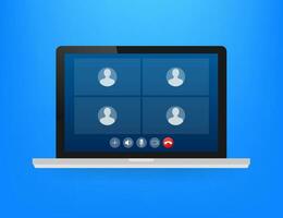 Incoming video call on laptop. Laptop with incoming call, man profile picture and accept decline buttons. Vector stock illustration