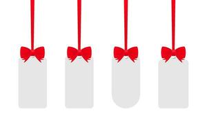 White tags isolated on white background with red ribbon. Vector stock illustration