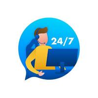 23 7 service concept. 24 7 open. Support service icon. Vector stock illustration.