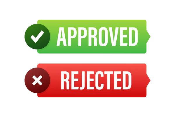 Approved and rejected label sticker icon. Vector stock illustration