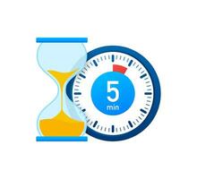 The 5 minutes, stopwatch vector icon. Stopwatch icon in flat style, timer on on color background. Vector illustration