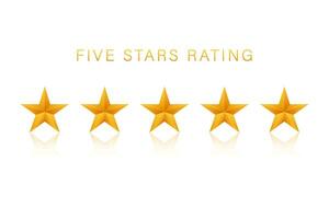 Five golden rating star on white background. Vector stock illustration.