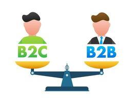 B2C vs B2B balance on the scale. Balance on scale. Business Concept. Vector stock illustration