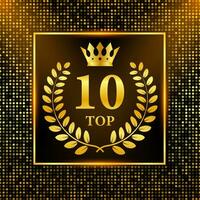 Top 10 label. Golden laurel wreath icon. Vector stock illustration